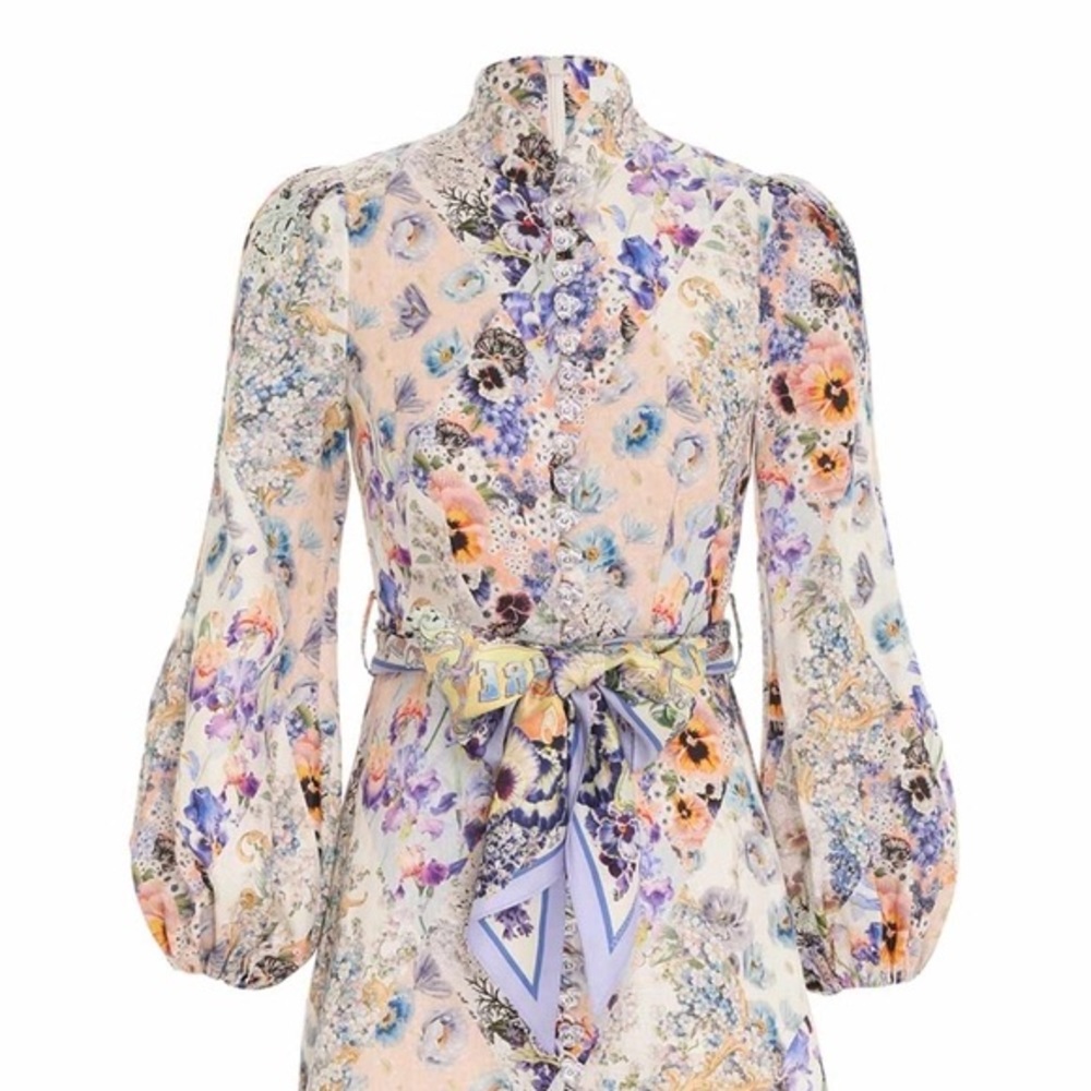 ZIMMERMANN TAMA BELTED MINI DRESS DIAMOND SPLICE FLORAL